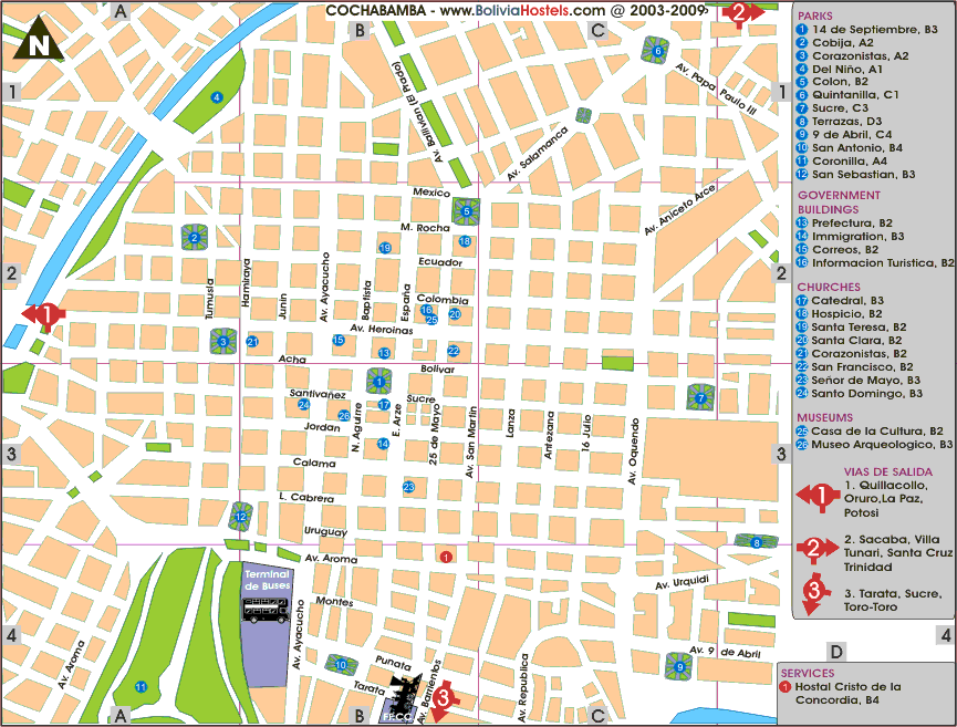 Cochabamba Map. Mapa Cochabamba. Cochabamba City Map, Mapa Ciudad de Cochabamba